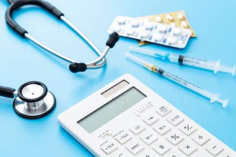Stethoscope, medication, and calculator